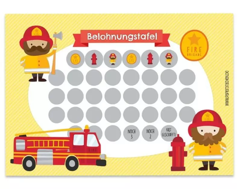 Papierdrachen Belohnungstafel Set 6 Feuerwehrmann