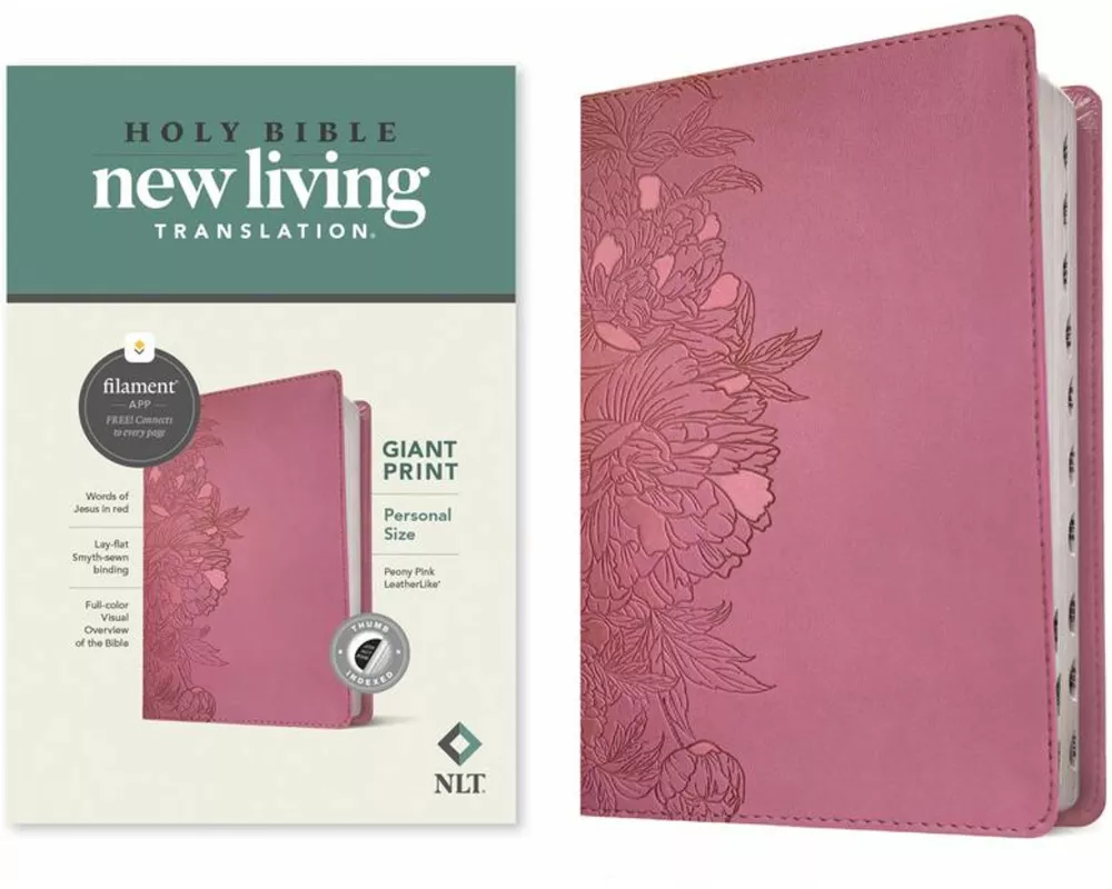 NLT Personal Size Giant Print Bible, Filament Enabled Edition (Red Letter, Leatherlike, Peony Pink, Indexed)