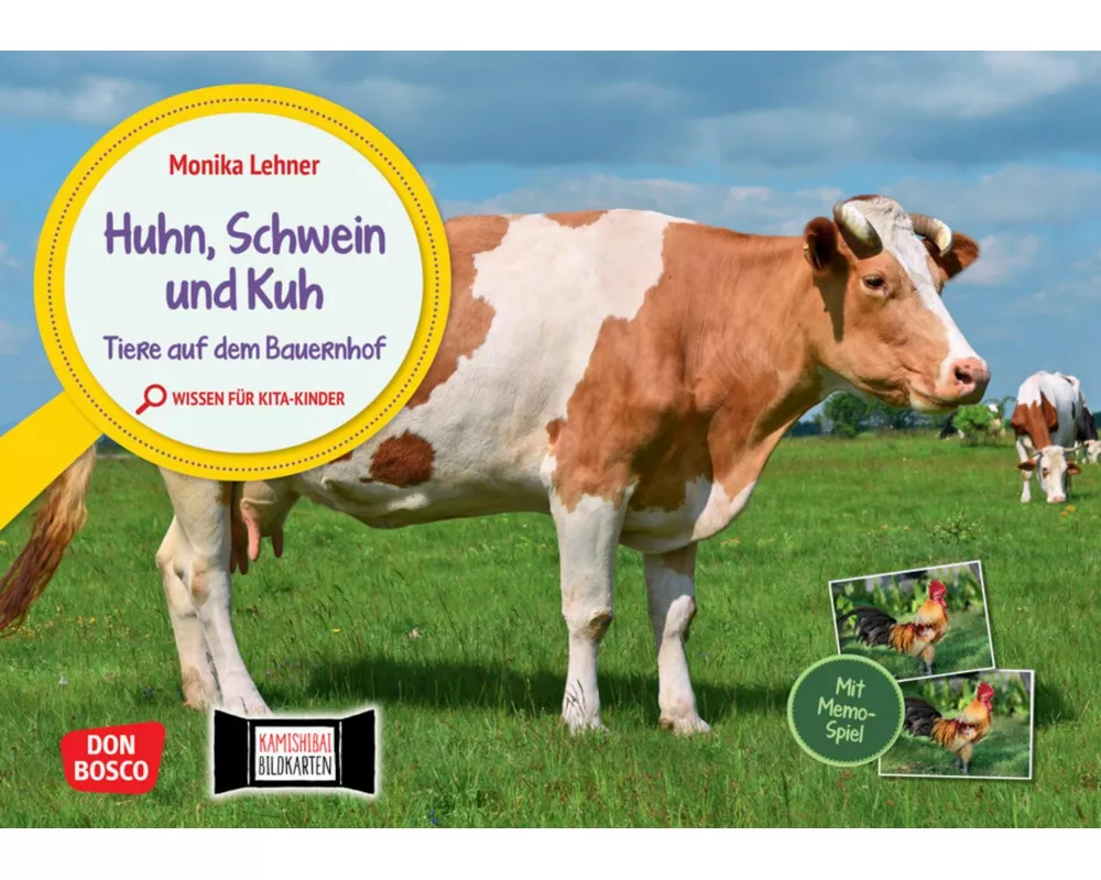 Huhn, Schwein und Kuh. Tiere auf dem Bauernhof. Kamishibai Bildkarten und Memospiel