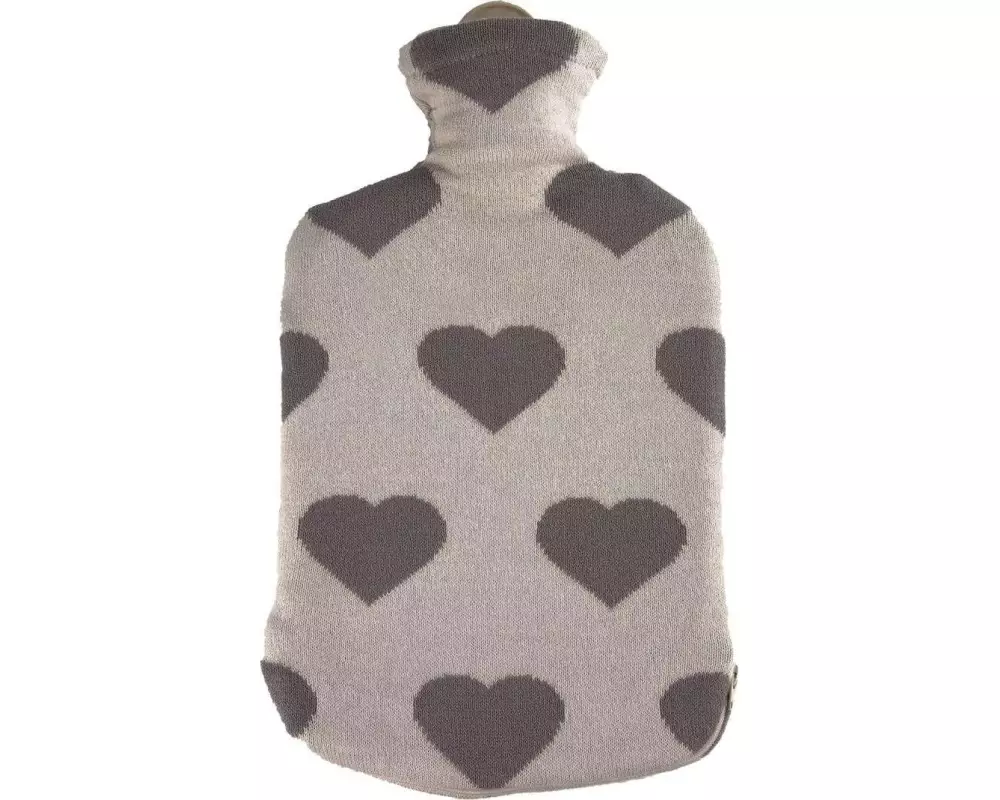 Sänger Wärmflasche mit Strickbezug Herzen 2 Liter, Beige/Grau