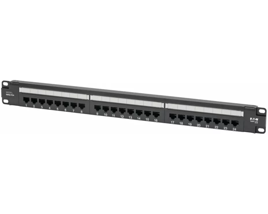 EATON TRIPPLITE Cat5e, 24-Port Patch Panel - PoE+ Compliant, 110/Krone, 568A/B, RJ45 Ethernet, 1U Rack-Mount, TAA