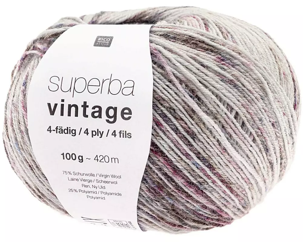 Rico Design Wolle Soft Vintage für Socken 4-fädig, 100 g, Flieder