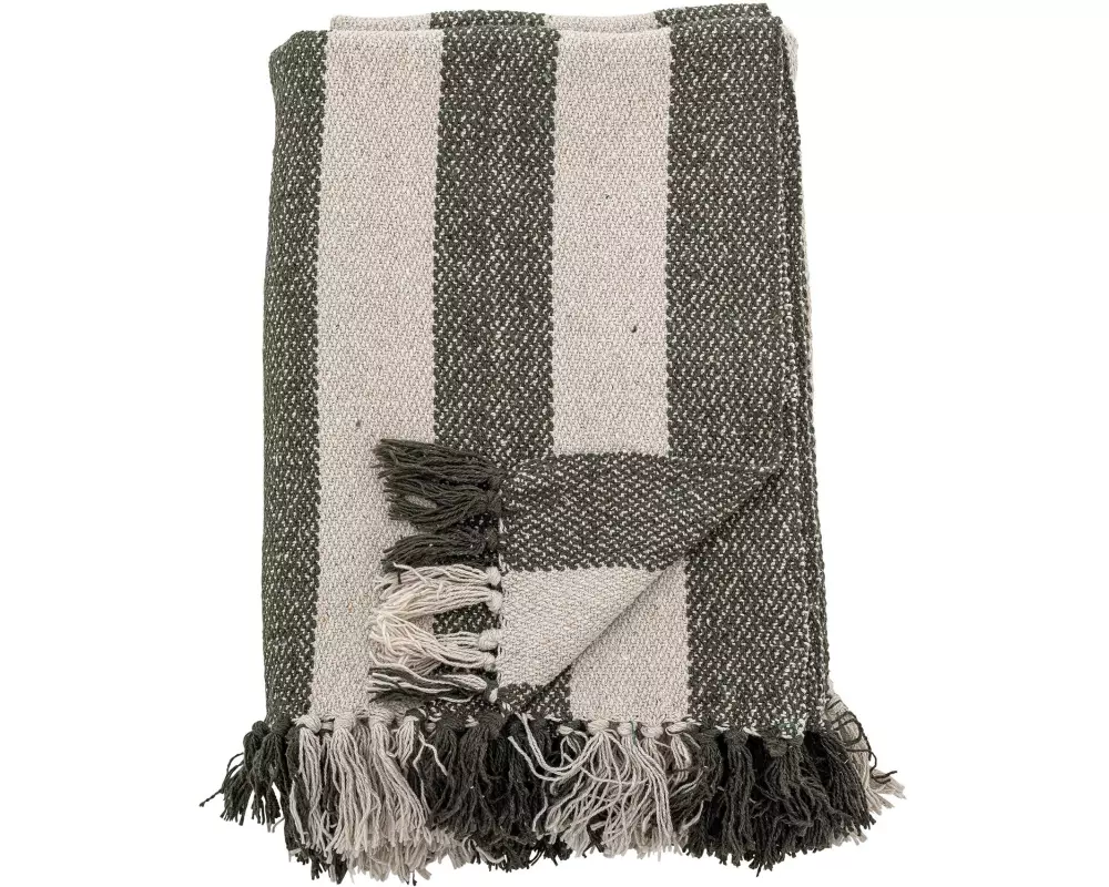 Bloomingville Decke Jodina 130 x 160 cm, Grün/Weiss