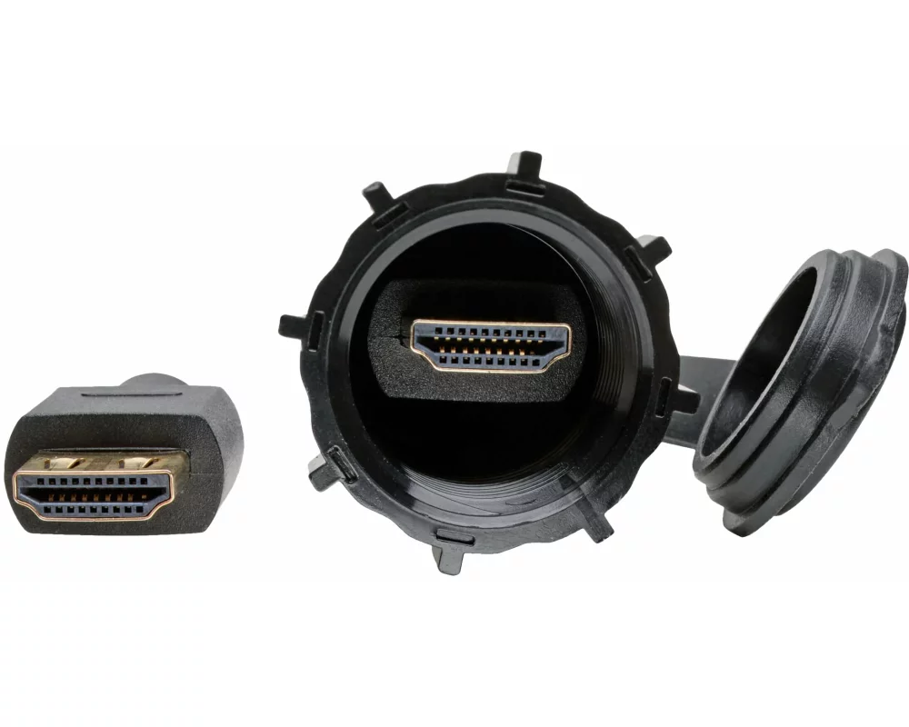 EATON TRIPPLITE High-Speed HDMI Cable, M/M - 4K, 60Hz, HDR, Industrial, IP68, Hooded Connector, Black, 12ft.