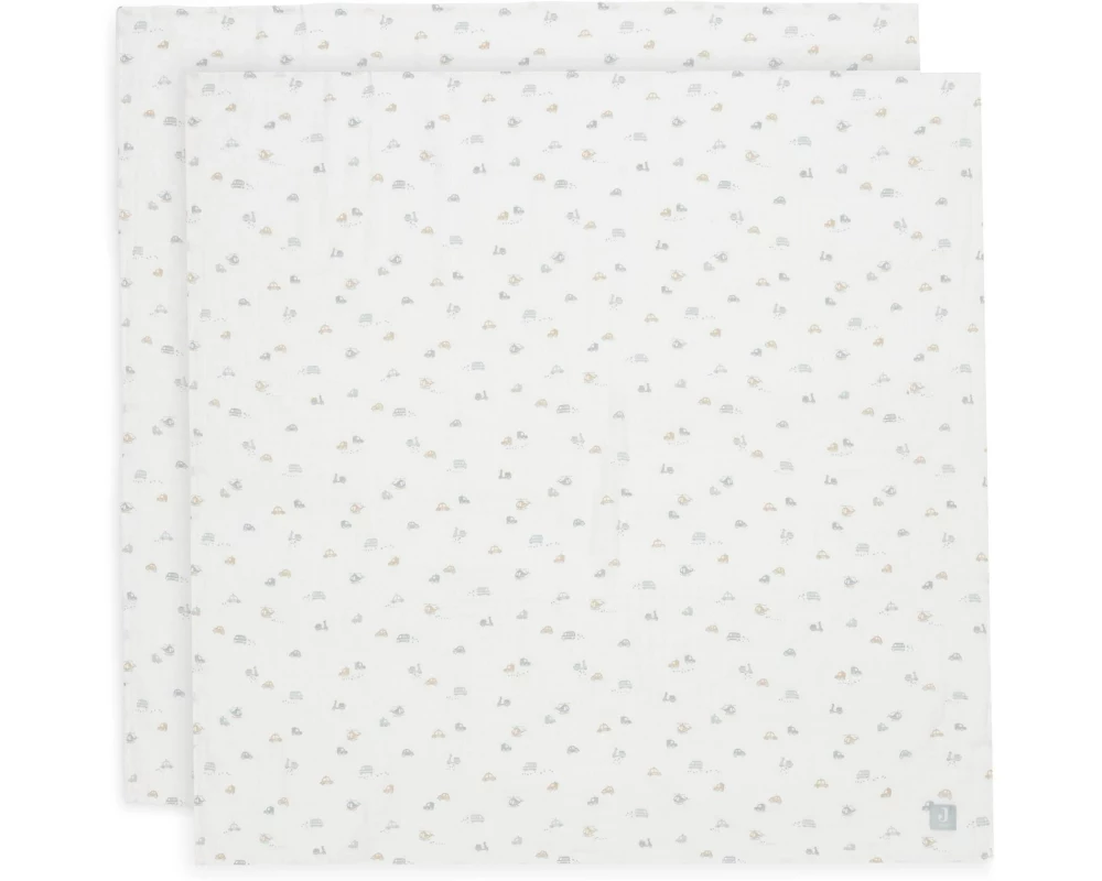 Jollein Mulltuch On The Go 2er Set 115 x 115 cm, Mehrfarbig/Weiss