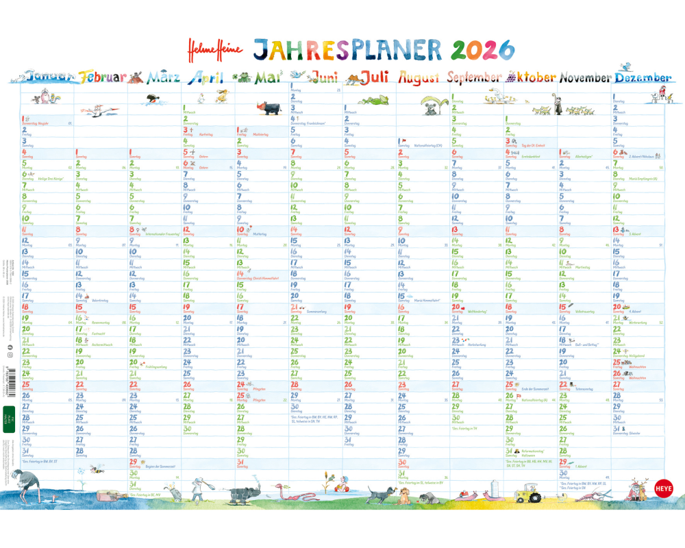 HEYE Posterplaner Helme Heine 2026 1584+26 1J/1S DE 68x48cm