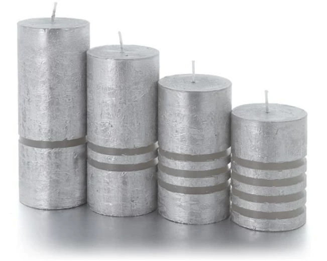 balthasar Weihnachtskerze Grooves Silber, 4 Stück