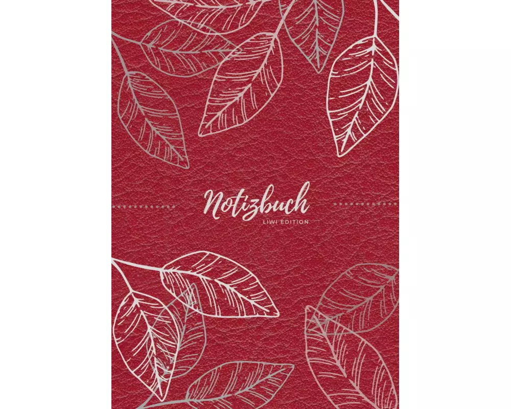 Notizbuch Tagebuch A5 liniert - 100 Seiten 90g/m² - Soft Cover - Silberne Blätter auf rot - FSC Papier