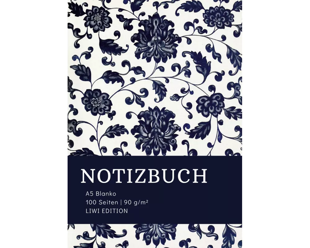 Notizbuch A5 Blanko - 100 Seiten 90g/m² - Soft Cover floral blau - FSC Papier
