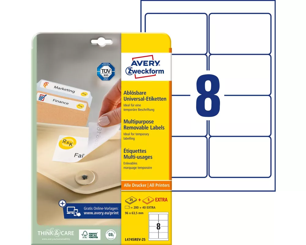 Avery Zweckform Universal-Etiketten Stick + Lift 96 x 63.5 mm, 30 Blatt