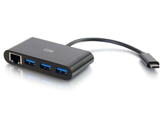 USB-C Ethernet and 3-Port USB Hub Black
