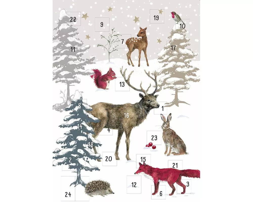 Adventskalender-Doppelkarte. Weihnachtswald