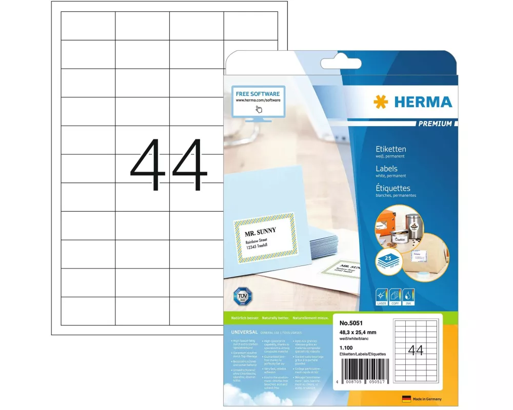 HERMA Universal-Etiketten Premium, 4.83 x 2.54 cm, 1100 Etiketten