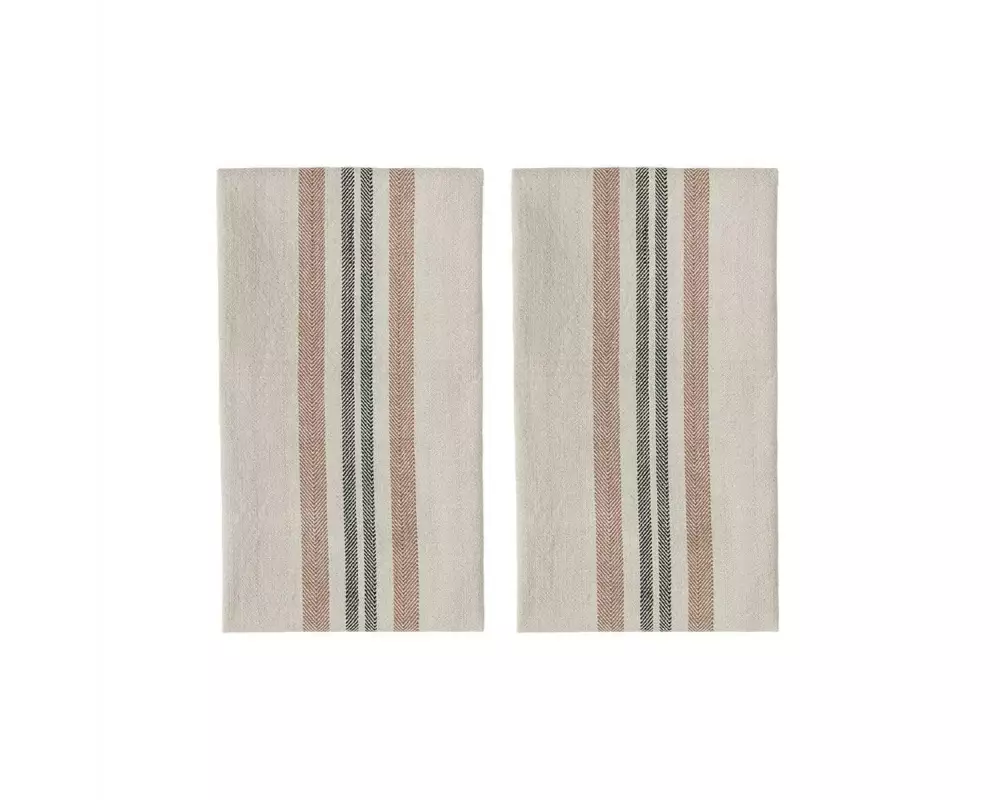 OYOY Geschirrtuch-Set Linu 2 Stück, Beige/Caramel