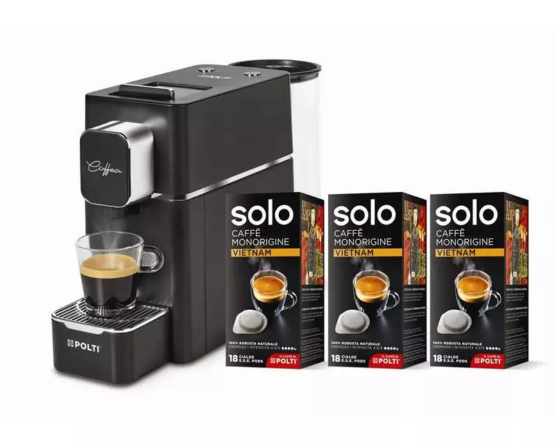 Polti Portionskaffeemaschine Coffea S15B, Set Schwarz/Silber