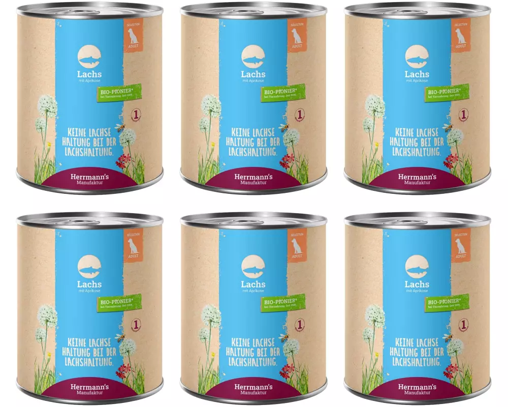 Herrmann's Nassfutter Lachs mit Aprikose 6 x 800 g