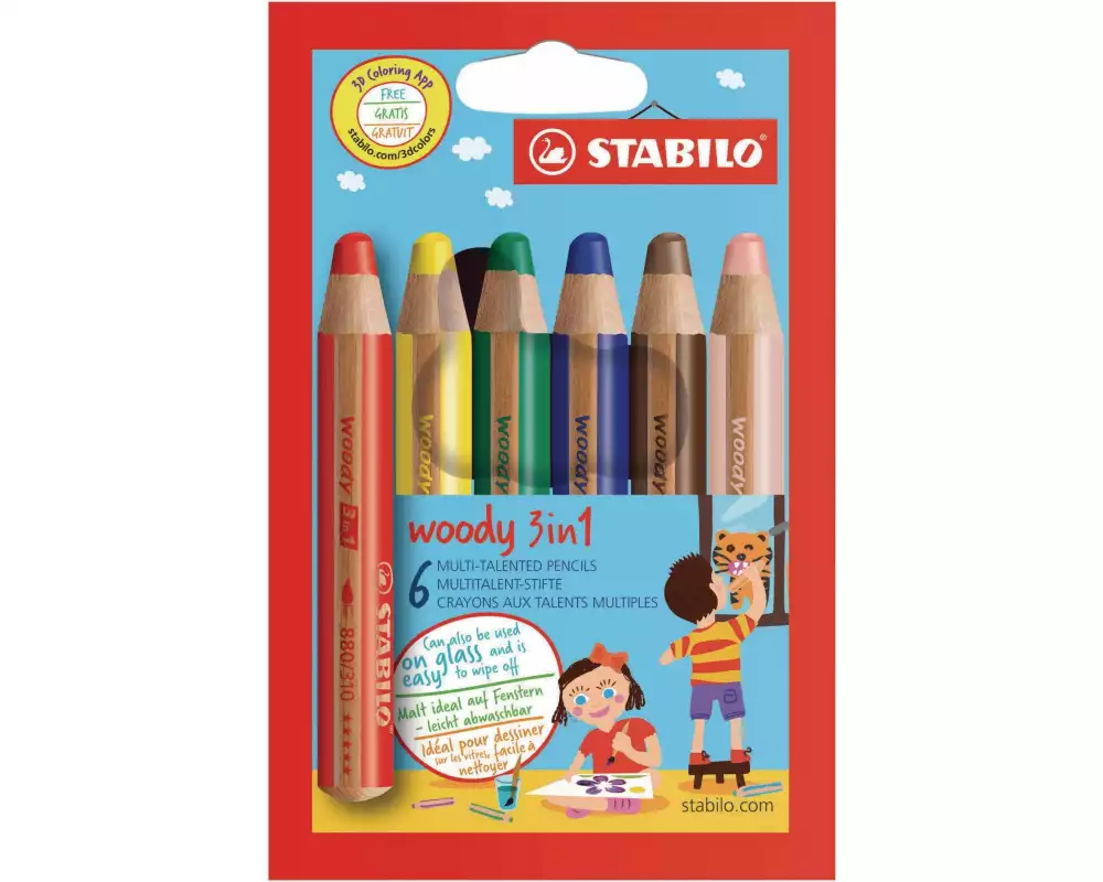 STABILO Farbstifte Woody 3in1, 6 Stück