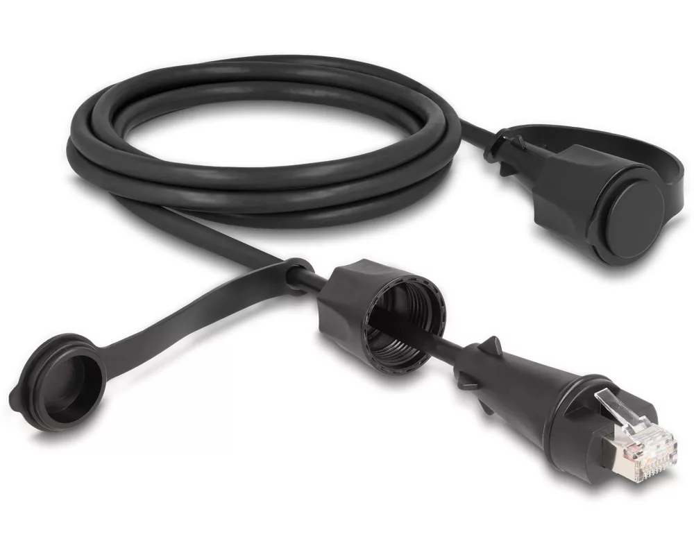Delock mit Verschlusskappe Cat 6, STP, 2 m, Schwarz