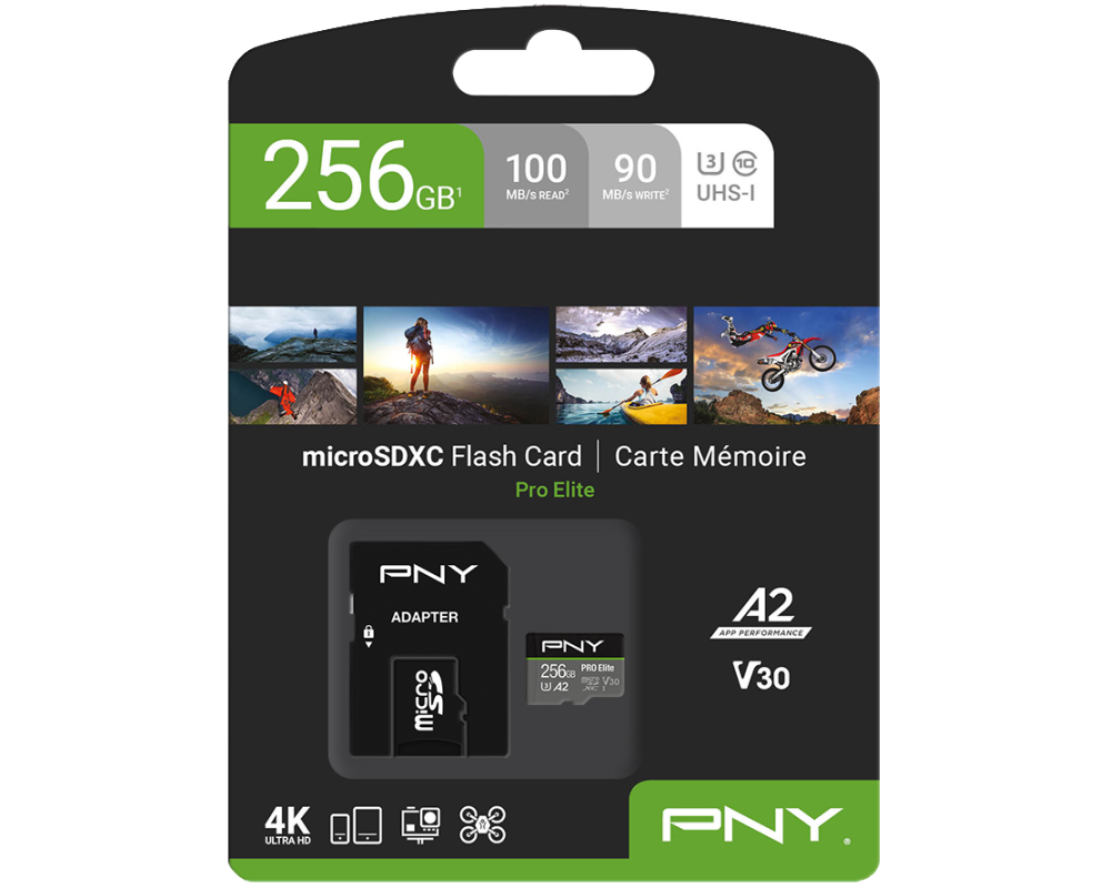 PNY micro-SDXC Pro Elite 256GB PSDU256V3 UHS-I U3 A2 & adapter