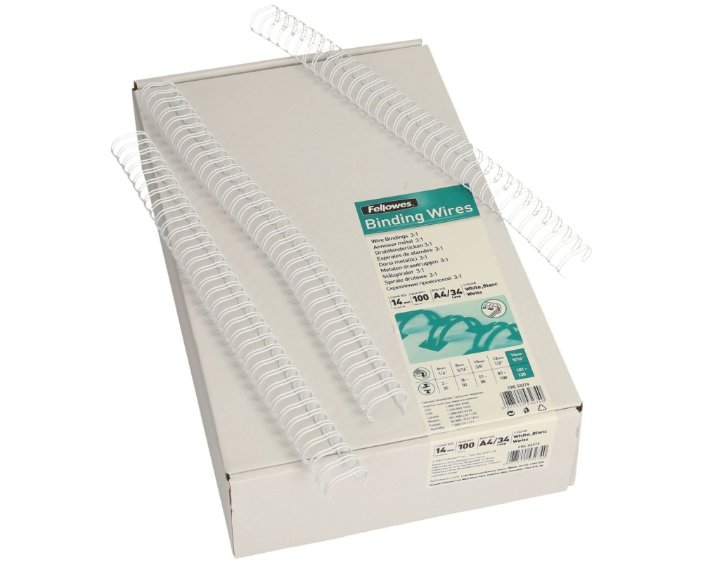 FELLOWES Drahtbinderücken 14mm 53274 weiss 100 Stück