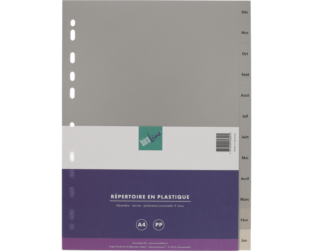 BÜROLINE Register PP A4 40955 grau Déc-Jan FR