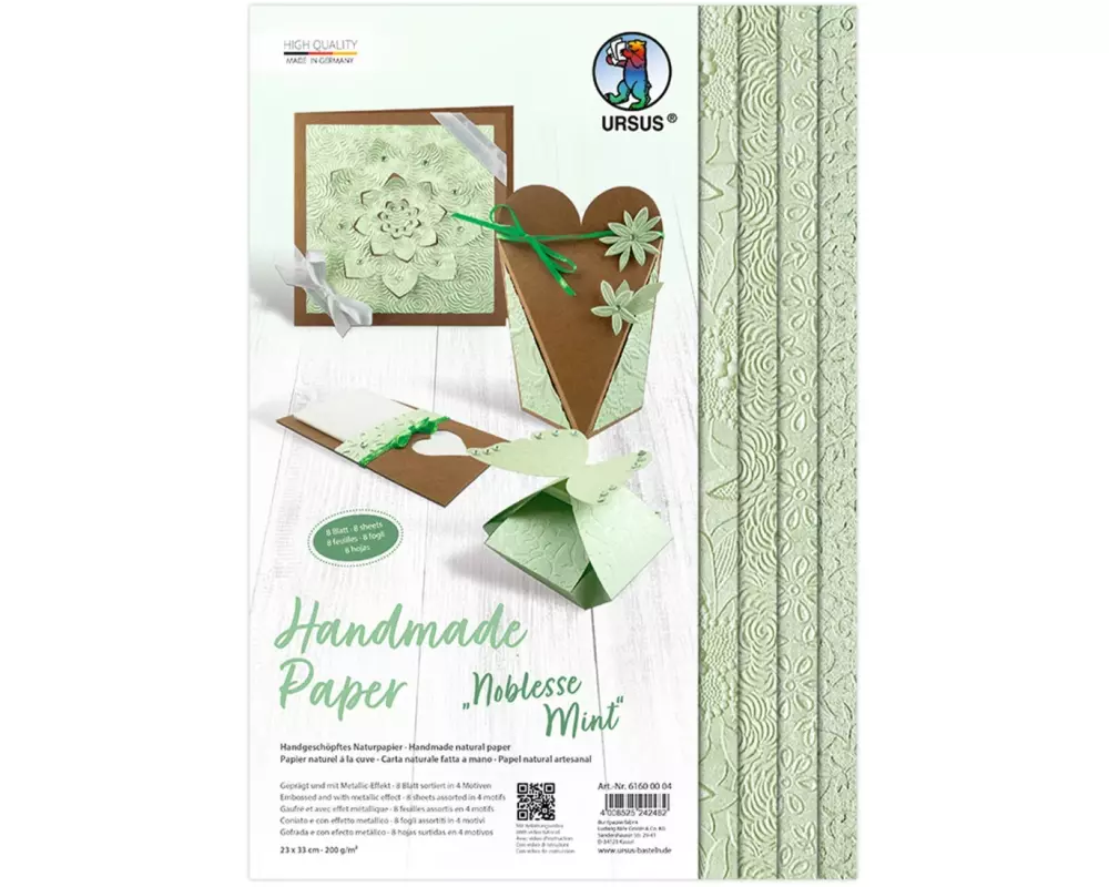 URSUS Bastelpapier Noblesse 23 x 33 cm, 200 g/m², 8 Blatt, Mint