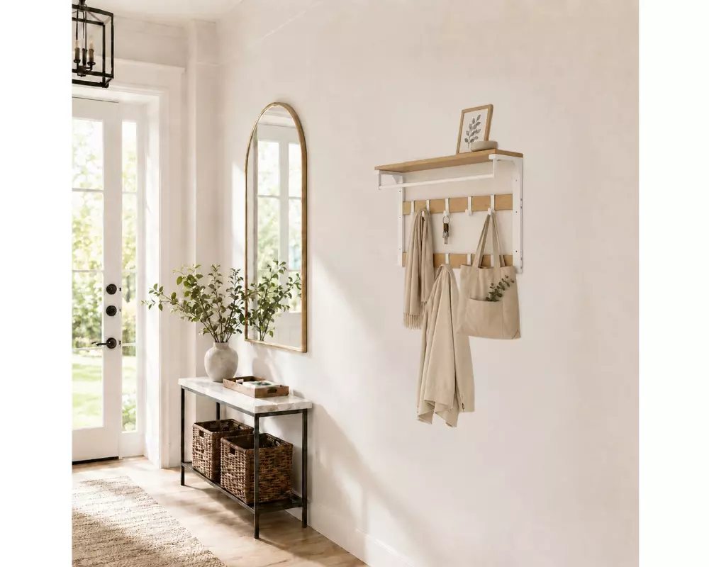 relaxdays Wandgarderobe 80 cm x 42 cm, Weiss/Braun