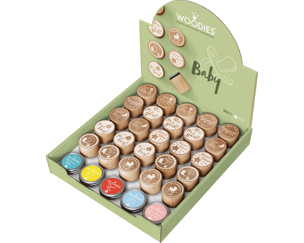 COLOP Woodies Display Baby 151335 25 Stempel, 5 Kissen