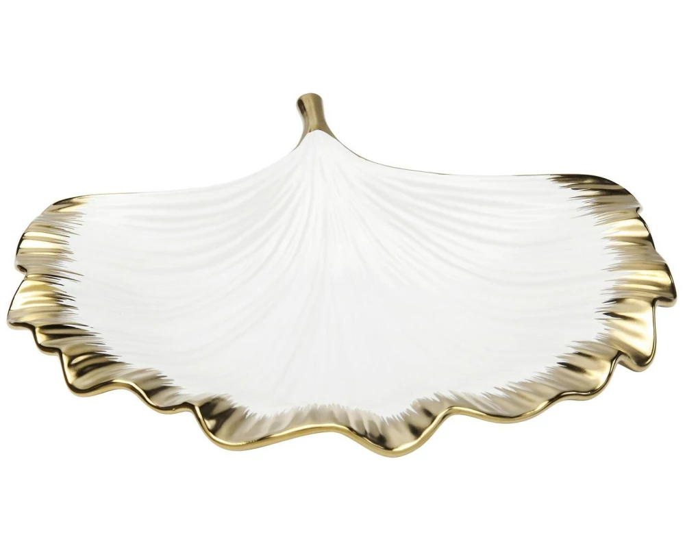 Kare Dekoschale Gingko 28 cm, Gold/Weiss