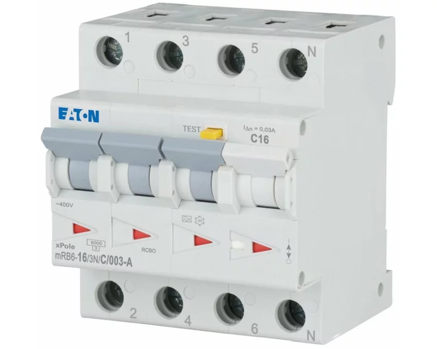EATON mRB6-16/3N/C/003-A - RCD/MCB combination 16 A 30mA MCB trip characteristic C 3p+N RCD trip characteristic A