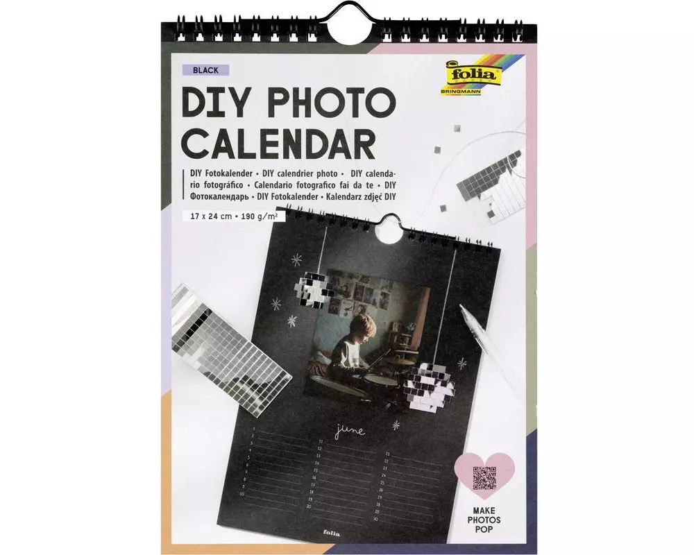 Folia DIY Fotokalender black, 17 x 24 cm, 13 Seiten