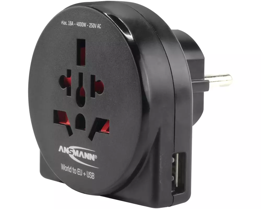 Ansmann Reiseadapter World to EU + USB