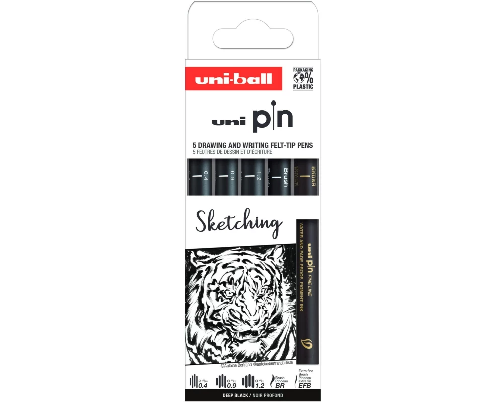 Uni Fineliner Sketching, Schwarz, 5 Stück