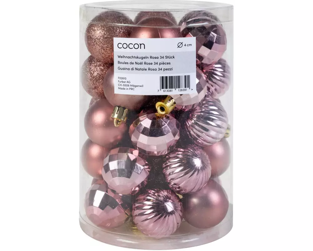 COCON Weihnachtskugel 34 Stück, Rosa