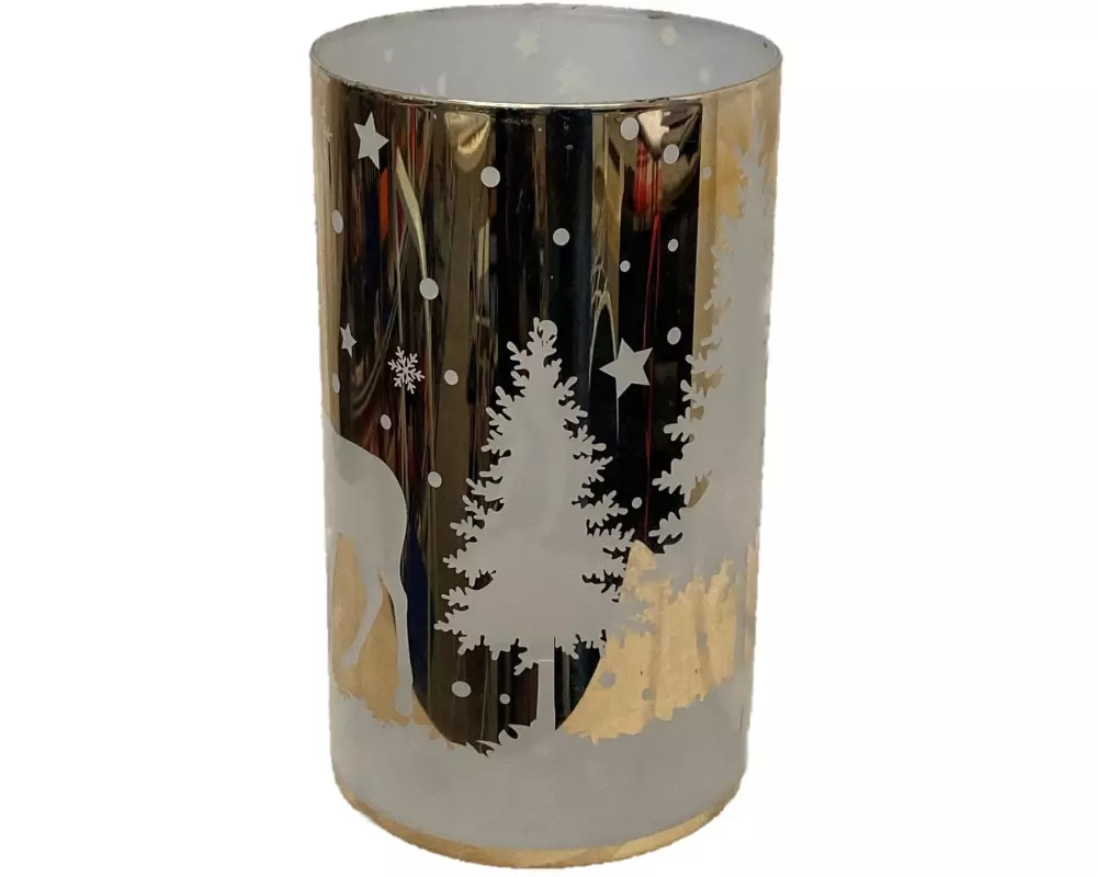 Dameco Weihnachtswindlicht Hirsch im Wald Gold/Weiss, Glas