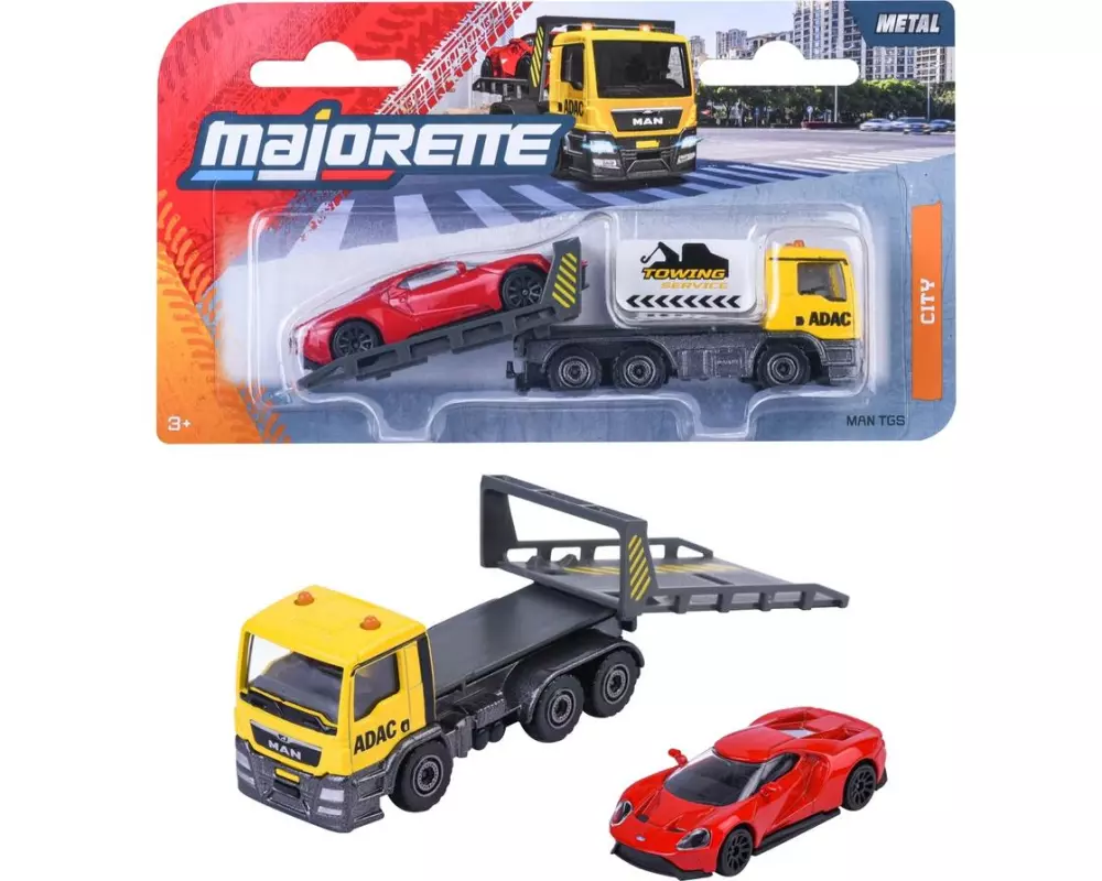 Majorette ADAC Tow Truck yellow w. Ford GT red Gelb Rot