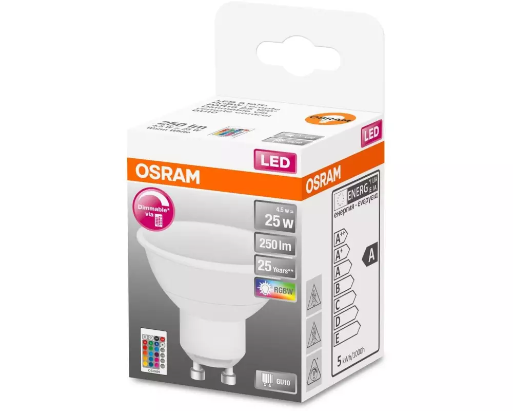 OSRAM Lampe Star PAR16, 120°, 4.5W, GU10, RGBW Warmweiss (WW)