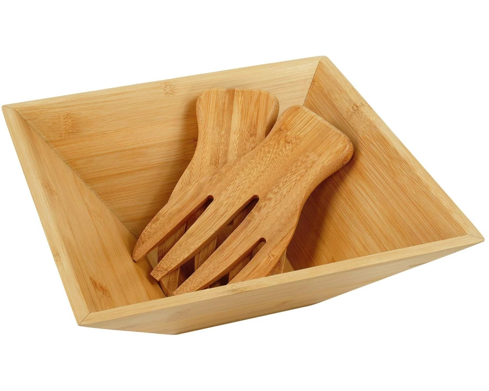 relaxdays Salatschüssel mit Salatbesteck 1 Stück, Hellbraun