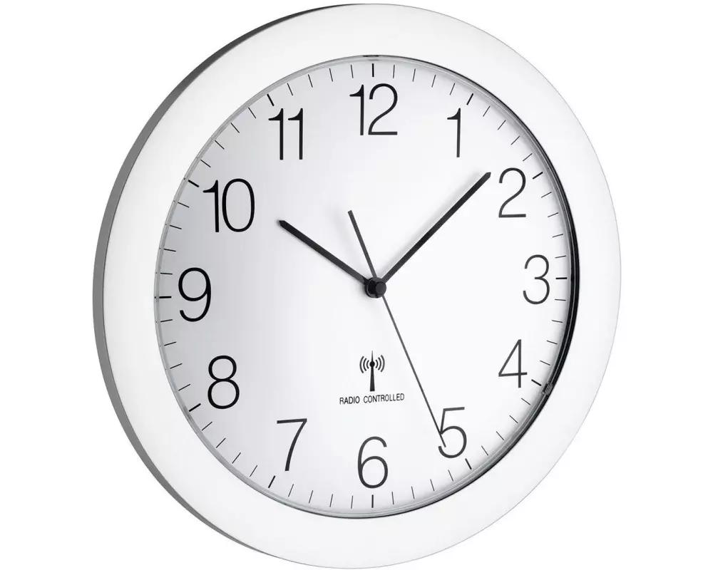 TFA Dostmann Funk-Wanduhr 30.2 cm, Silber/Weiss