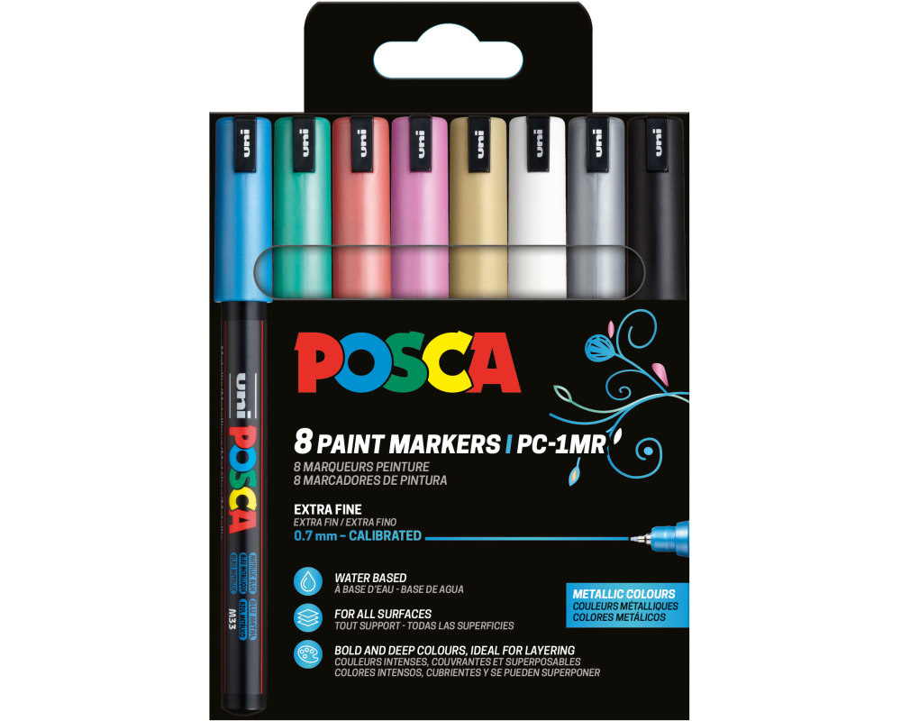 UNI-BALL Fineliner Posca 0.7mm PC-1MR 8P SE Metallic 8 Farben