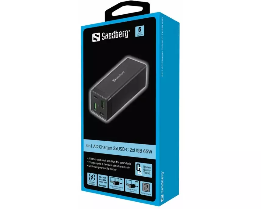 SANDBERG 4in1 Charger, 2xUSB-C 2xUSB, 65W