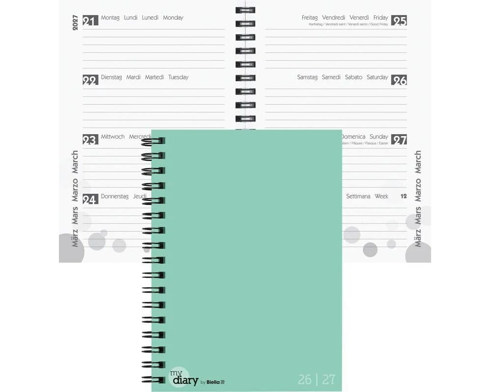Biella Schulagenda mydiary Wire-O 2026/27 Türkis, 12 x 16.5 cm