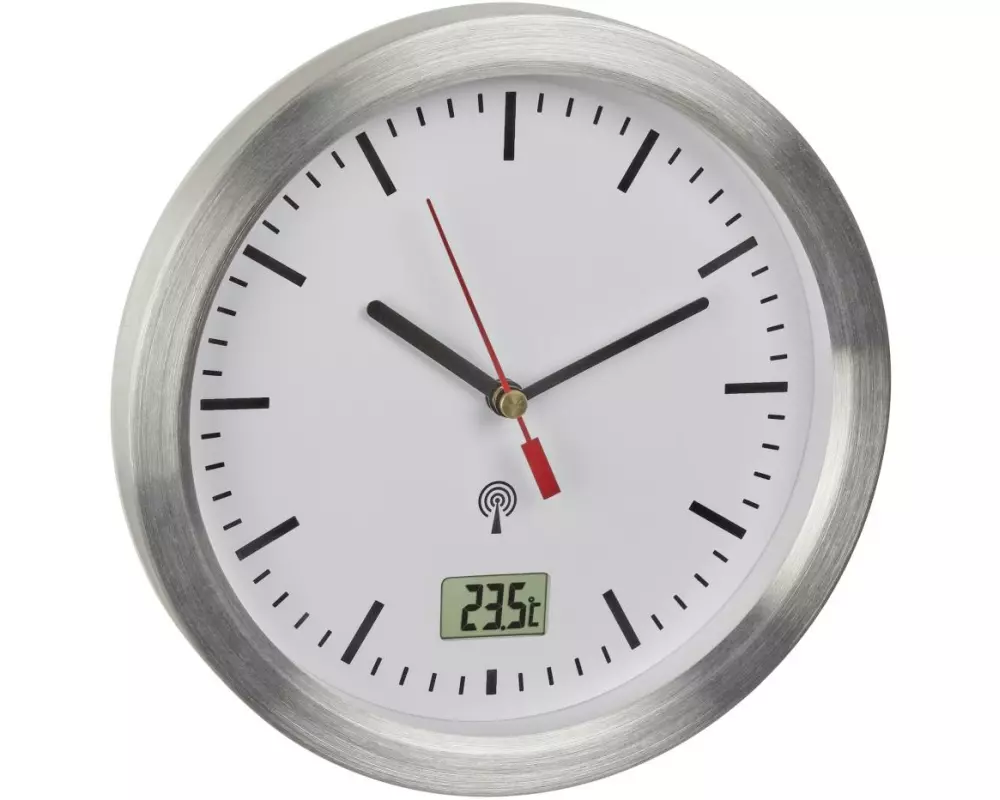 TFA Dostmann Analoge Funk-Badezimmeruhr Silber