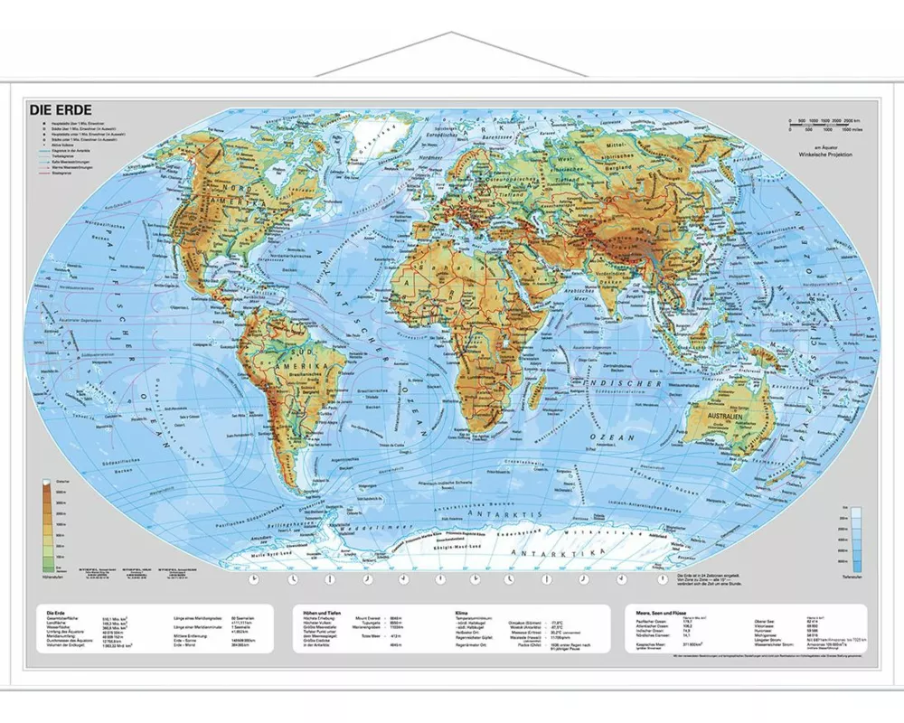 Die Erde, physisch 1 : 60 000 000. Wandkarte Mini-Format