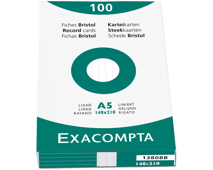 EXACOMPTA Karteikarten liniert A5 13808B weiss 100 Stück