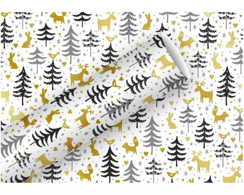 Braun + Company Geschenkpapier Forest Friends 70 cm x 1.5 m, Gold-Grau