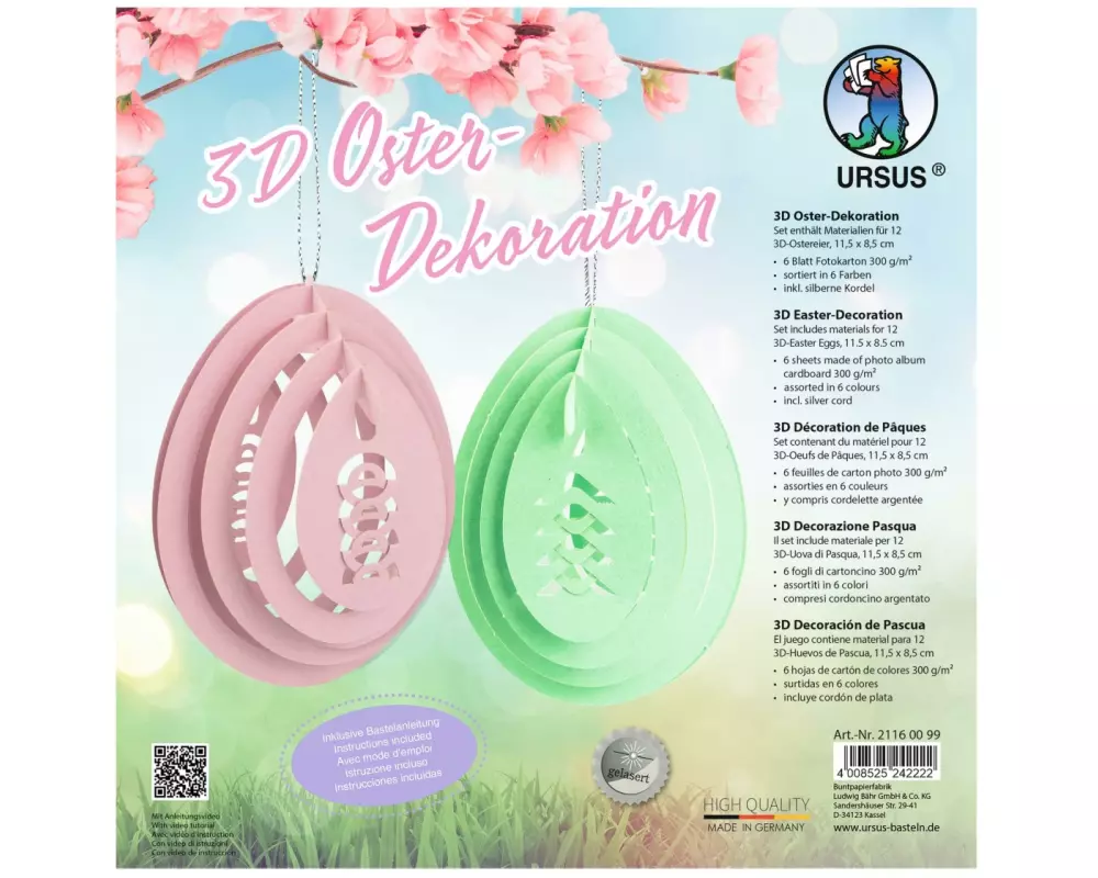URSUS Osterbastelset 11.5 x 8.5 cm, 12 Stück, Mehrfarbig
