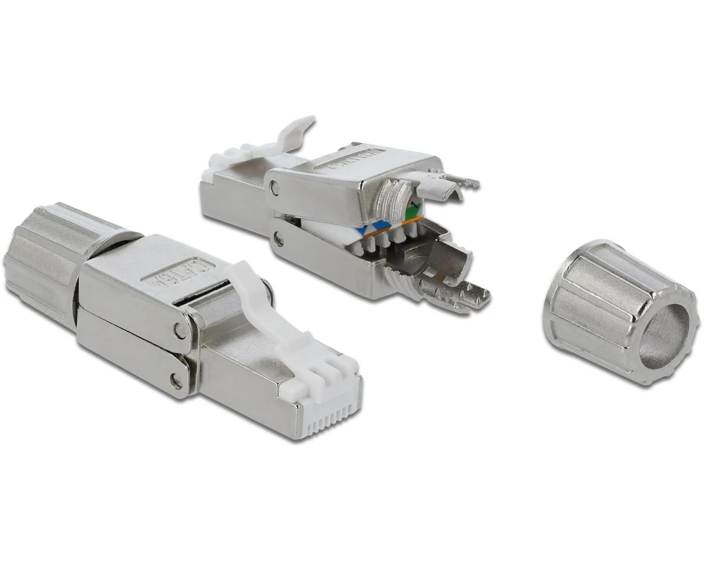 Delock Stecker RJ45 Cat.6A 1 Stück, Grau, geschirmt, werkzeugfrei
