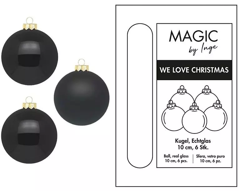 INGES CHRISTMAS DECOR Weihnachtskugel Ebony Black Ø 10 cm 6 Stück