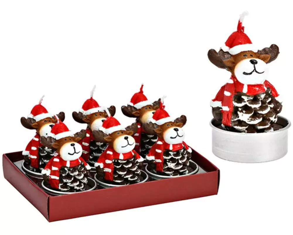 G. Wurm Teelichter Elch 6 Stück, Braun/Rot